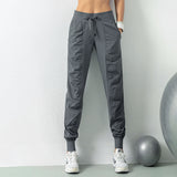 Pleated skinny fitness sweatpants women loose drawstring pants running pants casual quick-dry pants harlequin pants