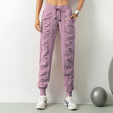 Pleated skinny fitness sweatpants women loose drawstring pants running pants casual quick-dry pants harlequin pants