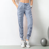 Pleated skinny fitness sweatpants women loose drawstring pants running pants casual quick-dry pants harlequin pants